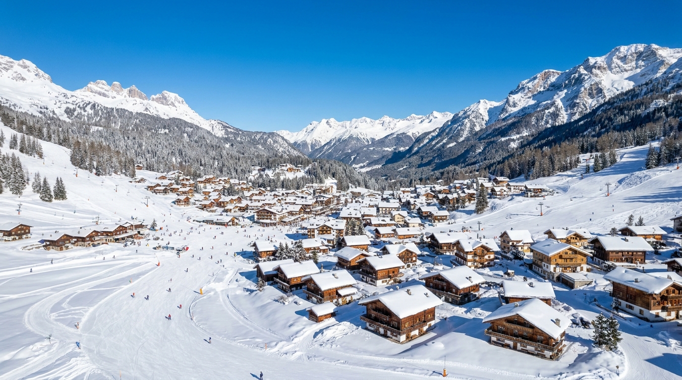 Veduta aerea del comprensorio sciistico di Madonna di Campiglio